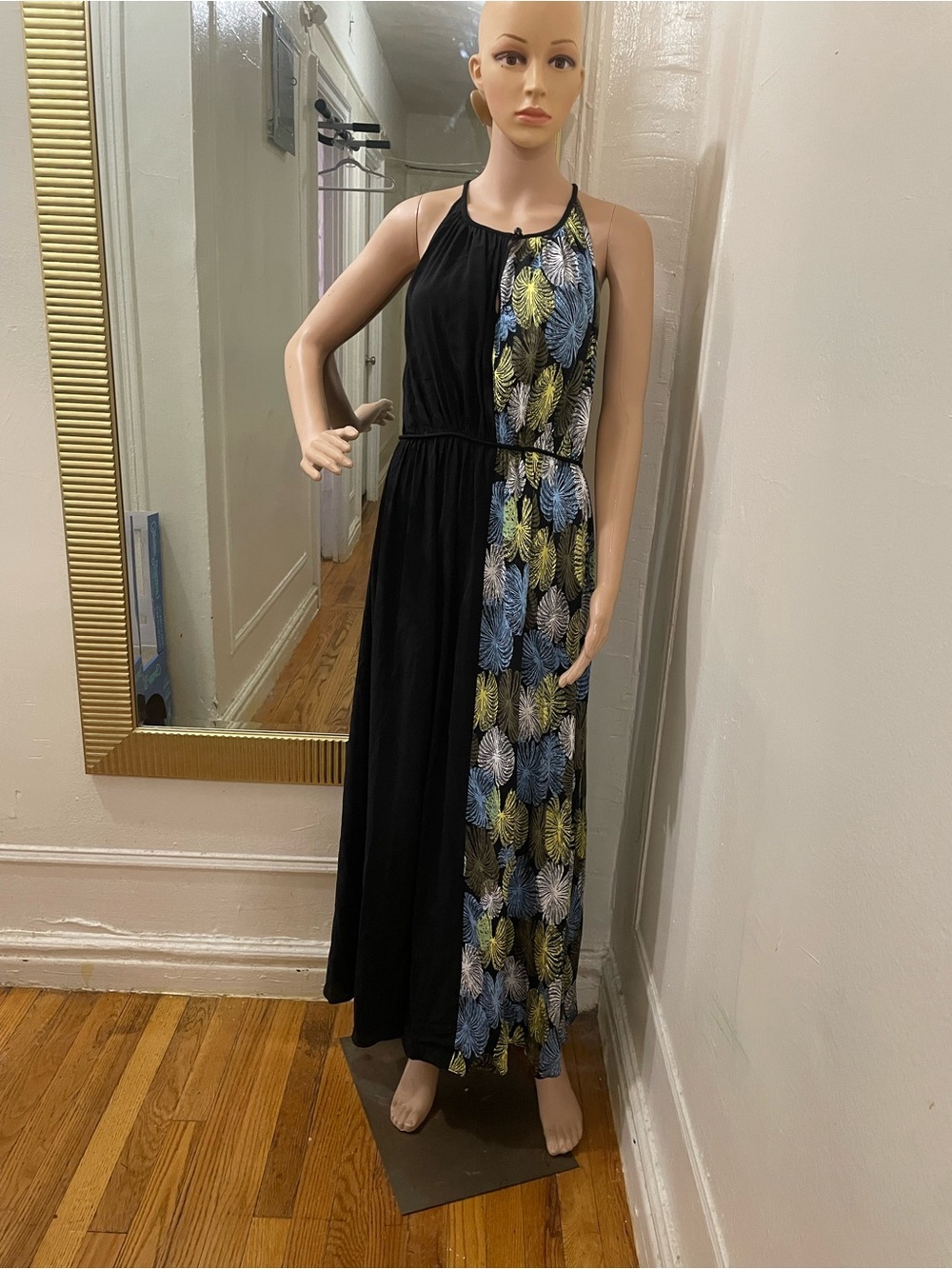 Diane Von Furstenberg Black Maxi with Blue and Gold Leaf Panel - Picture 12 of 12